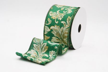 Green Elegant Baroque Floral Metallic Wired Ribbon_KF9722GC-3-127