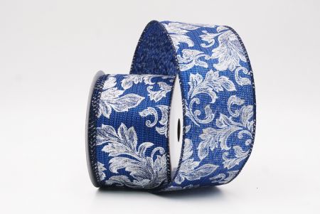 Blue Elegant Baroque Floral Metallic Wired Ribbon_KF9722GC-4-4