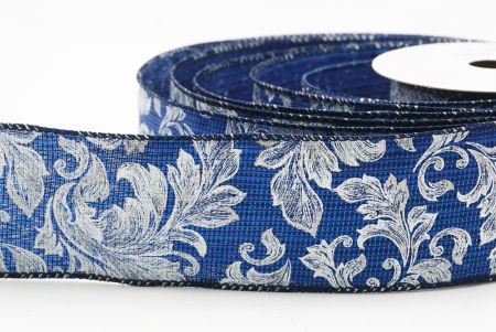Blue Elegant Baroque Floral Metallic Wired Ribbon_KF9722GC-4-4