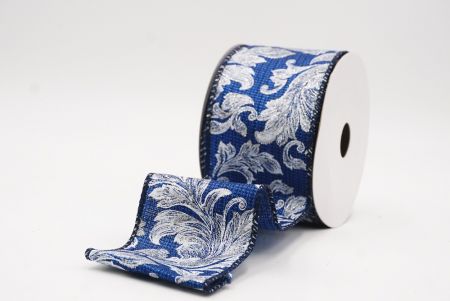 Blue Elegant Baroque Floral Metallic Wired Ribbon_KF9722GC-4-4