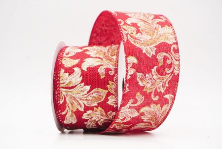 Red Elegant Baroque Floral Metallic Wired Ribbon_KF9722GC-7-169