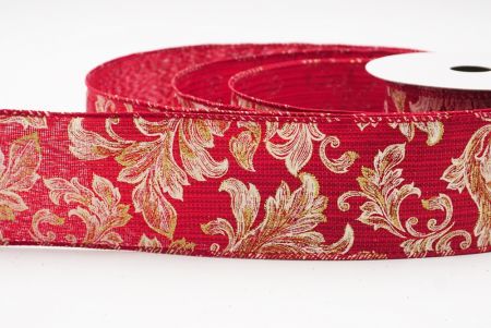 Red Elegant Baroque Floral Metallic Wired Ribbon_KF9722GC-7-169