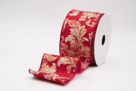 Red Elegant Baroque Floral Metallic Wired Ribbon_KF9722GC-7-169