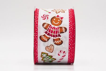 White - Red Gingerbread Men & Candy Holiday Wired Ribbon_KF9724GC-1-7