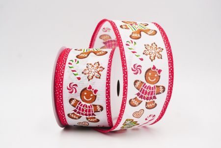 White - Red Gingerbread Men & Candy Holiday Wired Ribbon_KF9724GC-1-7