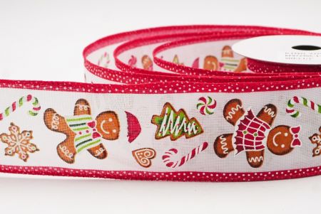 White - Red Gingerbread Men & Candy Holiday Wired Ribbon_KF9724GC-1-7