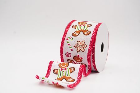 White - Red Gingerbread Men & Candy Holiday Wired Ribbon_KF9724GC-1-7