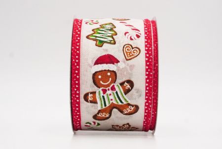 Cream - Red Gingerbread Men & Candy Holiday Wired Ribbon_KF9724GC-2-7