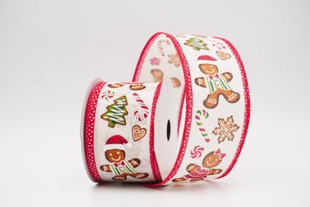 Cream - Red Gingerbread Men & Candy Holiday Wired Ribbon_KF9724GC-2-7