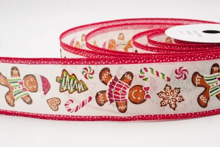 Cream - Red Gingerbread Men & Candy Holiday Wired Ribbon_KF9724GC-2-7