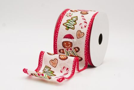 Cream - Red Gingerbread Men & Candy Holiday Wired Ribbon_KF9724GC-2-7