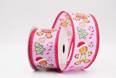 Purple - Red Gingerbread Men & Candy Holiday Wired Ribbon_KF9725GC-11-7