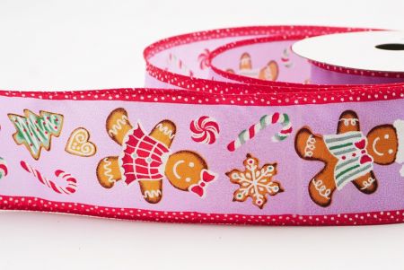 Purple - Red Gingerbread Men & Candy Holiday Wired Ribbon_KF9725GC-11-7