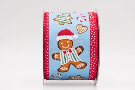 Blue - Red Gingerbread Men & Candy Holiday Wired Ribbon_KF9725GC-12-7