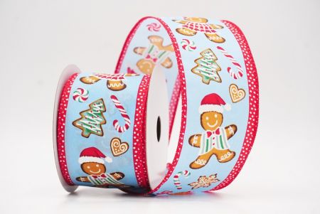 Blue - Red Gingerbread Men & Candy Holiday Wired Ribbon_KF9725GC-12-7