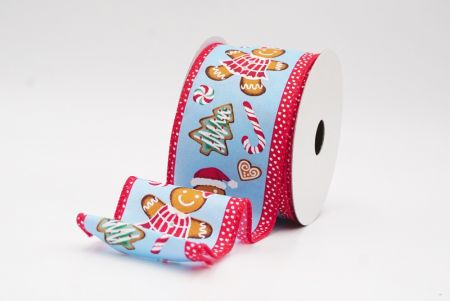 Blue - Red Gingerbread Men & Candy Holiday Wired Ribbon_KF9725GC-12-7