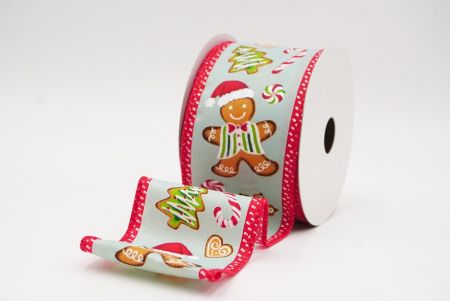Aqua green - Red Gingerbread Men & Candy Holiday Wired Ribbon_KF9725GC-15-7