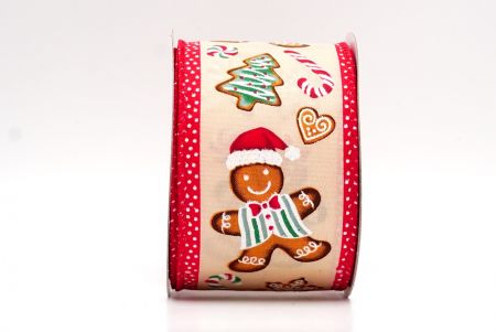 Cream Gingerbread Men & Candy Holiday Wired Ribbon_KF9725GC-2-7