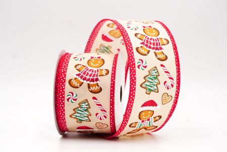 Cream Gingerbread Men & Candy Holiday Wired Ribbon_KF9725GC-2-7