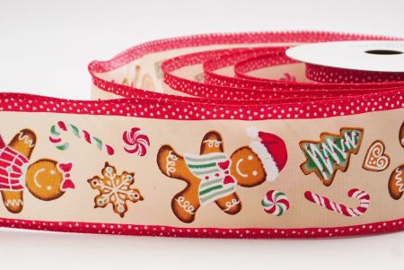 Cream Gingerbread Men & Candy Holiday Wired Ribbon_KF9725GC-2-7