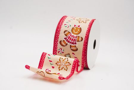 Cream Gingerbread Men & Candy Holiday Wired Ribbon_KF9725GC-2-7