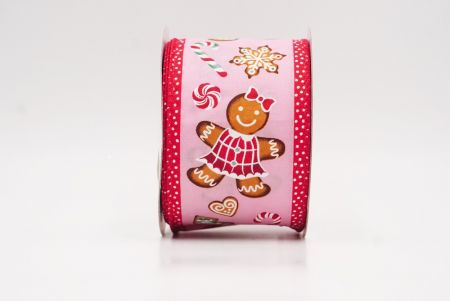 Pink - Red Gingerbread Men & Candy Holiday Wired Ribbon_KF9725GC-5-7