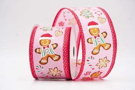 Pink - Red Gingerbread Men & Candy Holiday Wired Ribbon_KF9725GC-5-7