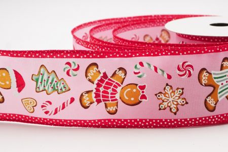 Pink - Red Gingerbread Men & Candy Holiday Wired Ribbon_KF9725GC-5-7