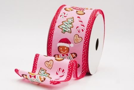 Pink - Red Gingerbread Men & Candy Holiday Wired Ribbon_KF9725GC-5-7