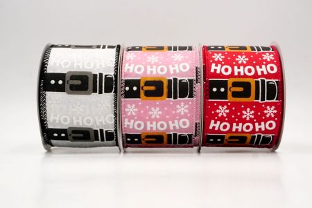 Santa Belt Ho Ho Ho Wired Ribbon - Santa Belt Ho Ho Ho Wired Ribbon