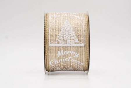 Light Brown Merry Christmas Text & Tree Design Wired Ribbon_KF9730GC-13-183