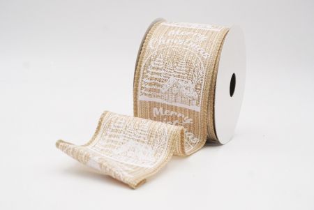 Light Brown Merry Christmas Text & Tree Design Wired Ribbon_KF9730GC-13-183