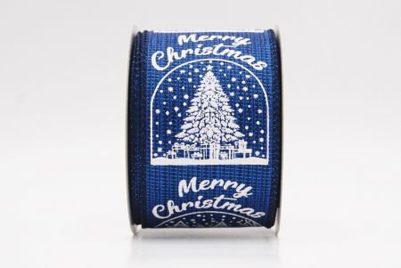 Blue Merry Christmas Text & Tree Design Wired Ribbon_KF9730GC-4-4