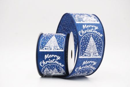 Blue Merry Christmas Text & Tree Design Wired Ribbon_KF9730GC-4-4