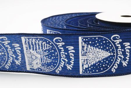 Blue Merry Christmas Text & Tree Design Wired Ribbon_KF9730GC-4-4