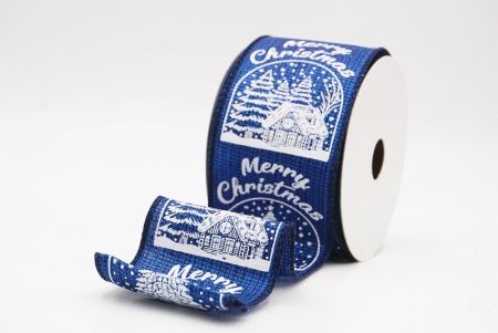 Blue Merry Christmas Text & Tree Design Wired Ribbon_KF9730GC-4-4