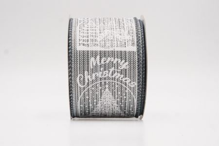 Gray Merry Christmas Text & Tree Design Wired Ribbon_KF9730GC-50-123