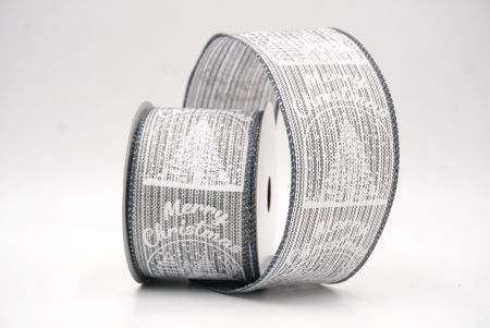 Gray Merry Christmas Text & Tree Design Wired Ribbon_KF9730GC-50-123