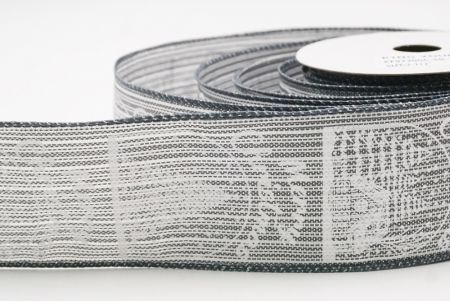Gray Merry Christmas Text & Tree Design Wired Ribbon_KF9730GC-50-123