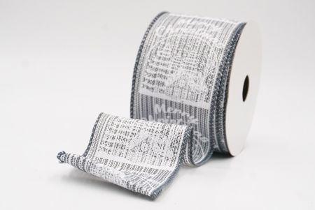 Gray Merry Christmas Text & Tree Design Wired Ribbon_KF9730GC-50-123