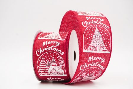 Red Merry Christmas Text & Tree Design Wired Ribbon_KF9730GC-7-169