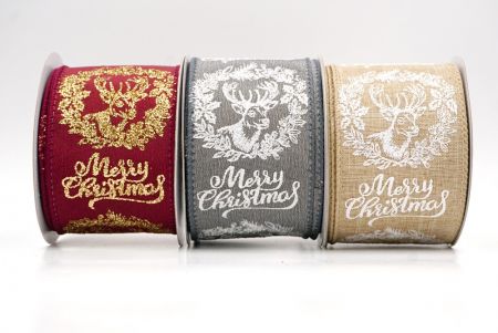 Merry Christmas Reindeer Wired Ribbon - Merry Christmas Reindeer Wired Ribbon