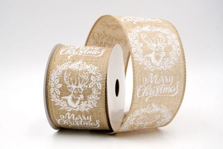 Ruban en fil câblé renne de Noël kaki_Joyeux Noël_KF9733GC-13-183