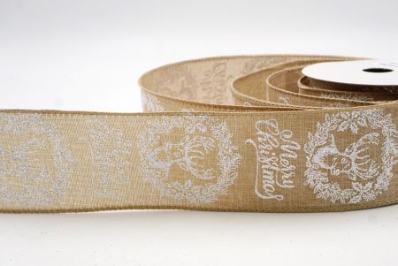 Ruban en fil câblé renne de Noël kaki_Joyeux Noël_KF9733GC-13-183