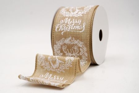 Ruban en fil câblé renne de Noël kaki_Joyeux Noël_KF9733GC-13-183