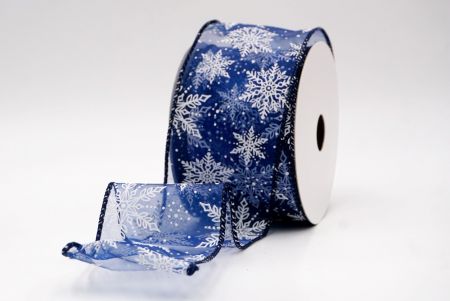 Navy Blue Sheer_Festive Winter Snowflake Wired Ribbon_KF9735GC-4-4