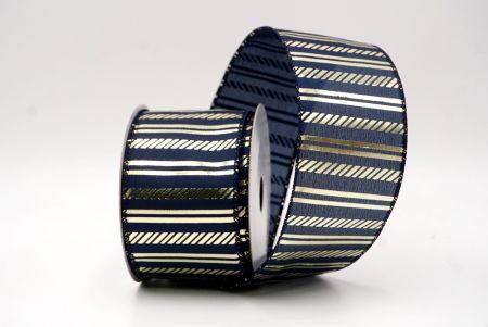 Navy Blue_Shimmer Horizontal Bar Wired Ribbon_KF9743GC-4-4