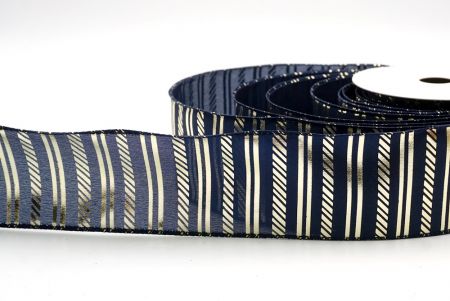 Navy Blue_Shimmer Horizontal Bar Wired Ribbon_KF9743GC-4-4