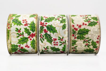 Classic Holly Leaves & Christmas Berry Wired Ribbon - Classic Holly Leaves & Christmas Berry Wired Ribbon