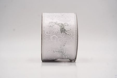 सफेद ग्लिटर हिरण और मेरी क्रिसमस स्क्रिप्ट वायर्ड रिबन_KF9749GC-1-1